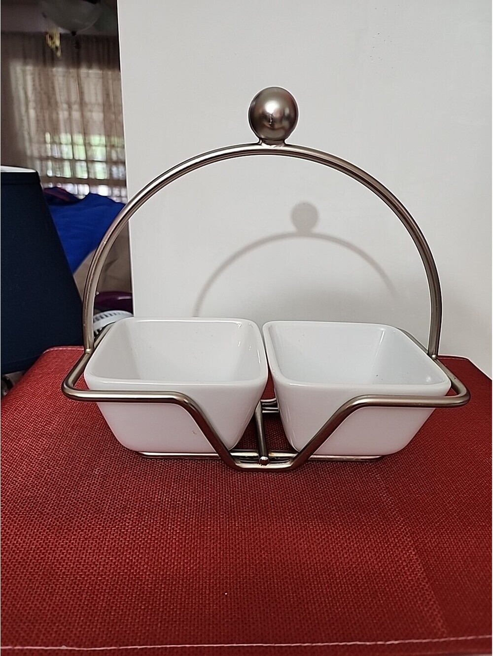 Pampered Chef Simple Additions 2 White Bowls 4.5 Square And SlilverServing Caddy